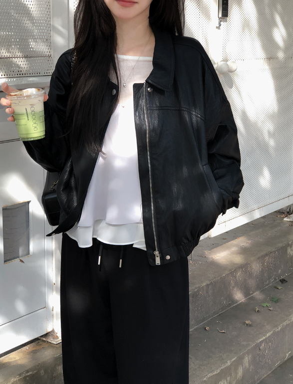 EW Collar Crop Leather Blouson (2color)