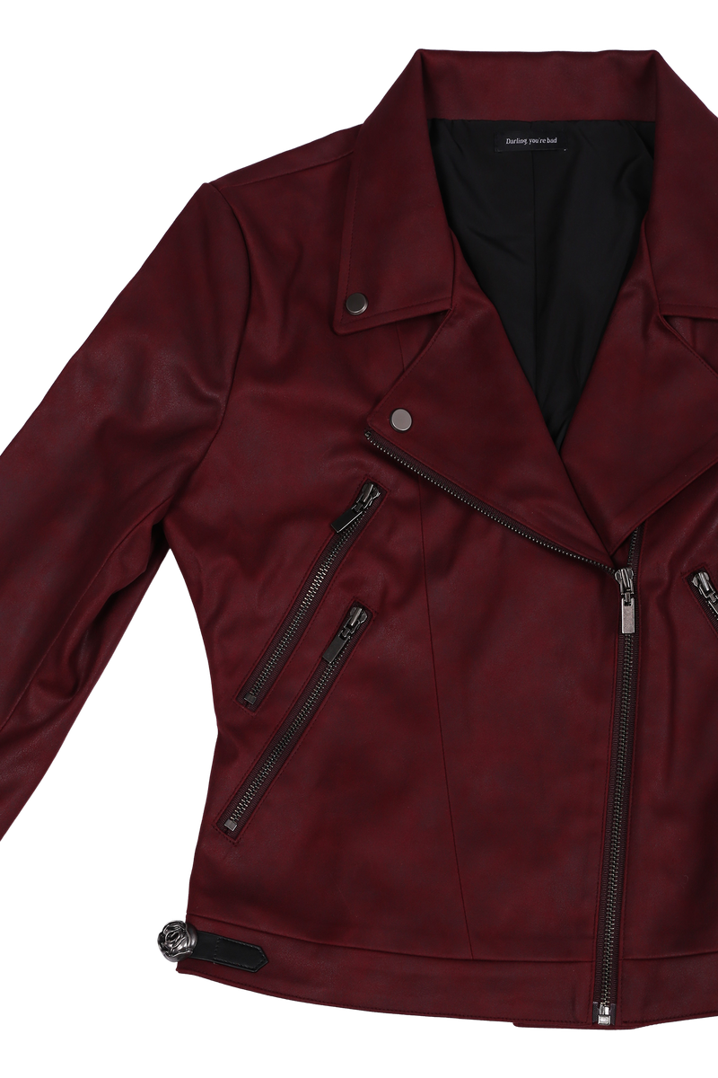 ANTIQUE ROSE SLIM RIDER JACKET #SUEDE RED