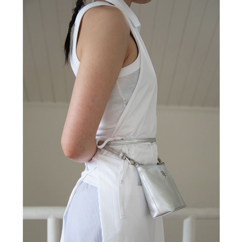 leather mignon bag - silver / strap - ( cowleather, chain)