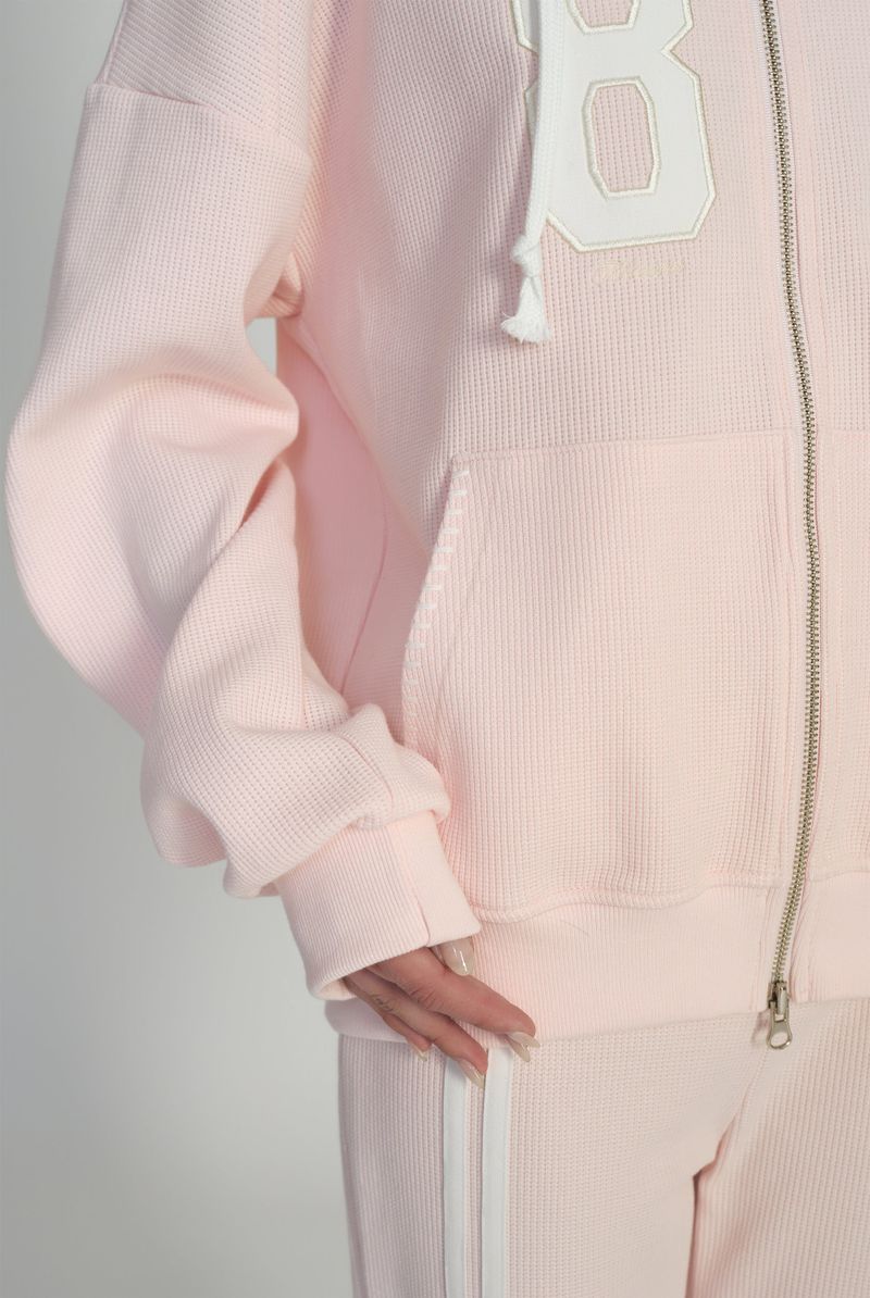 87 Waffle hooded zip-up, Pink