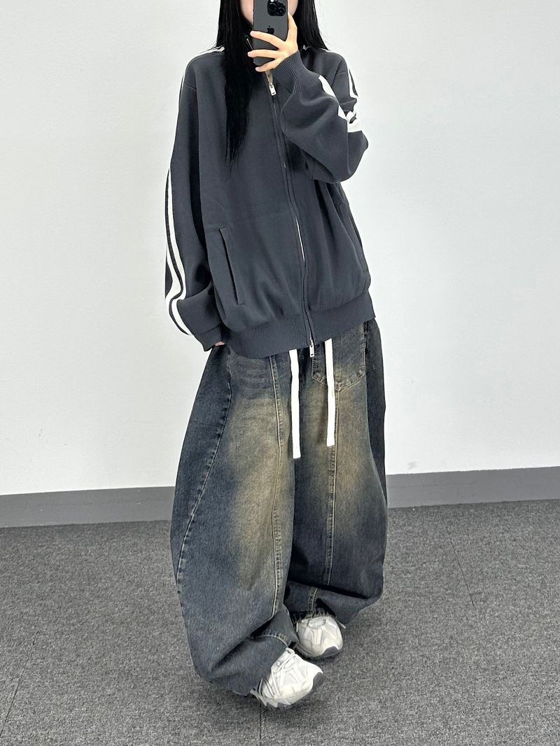 sand track knit zip-up