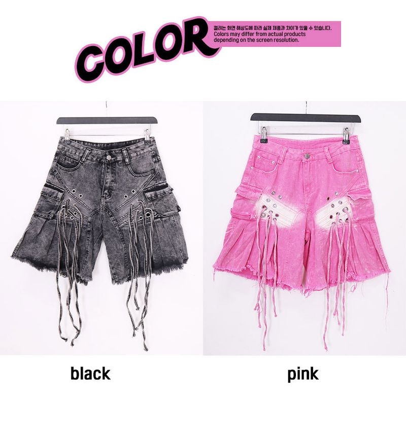 angry eyelet wide half pants - black