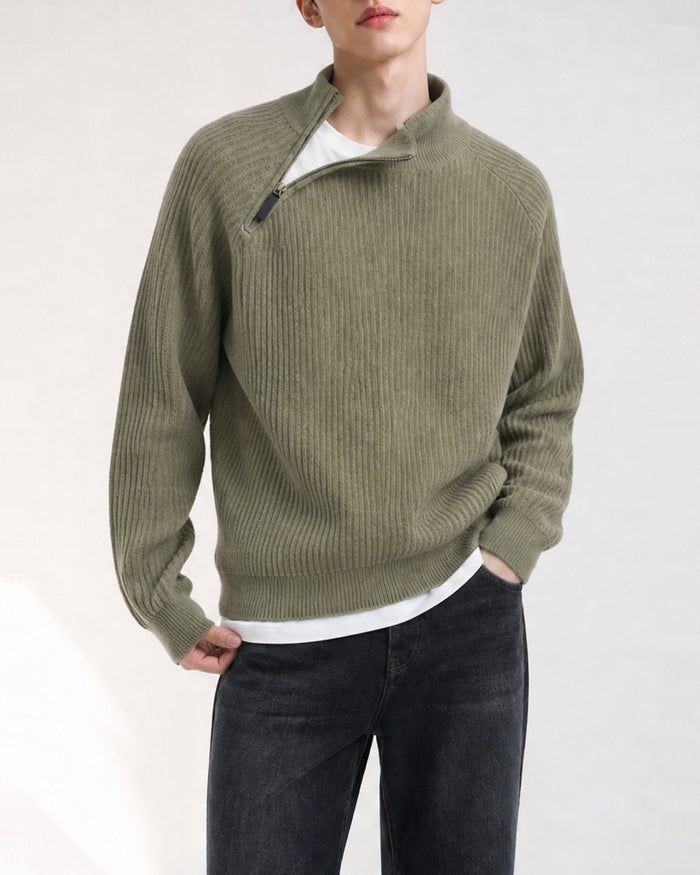 (UNISEX) Shoulder Half Zip-Up Raglan Knit