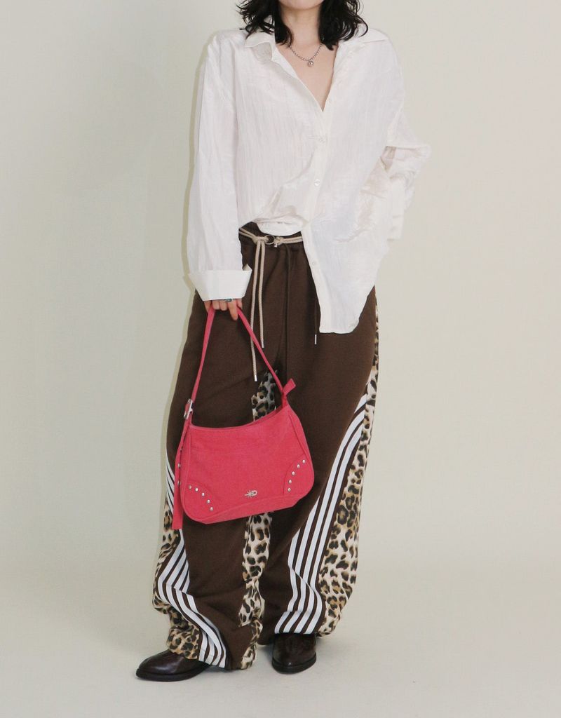 Leopard leopard print diagonal coloring track jogger pants
