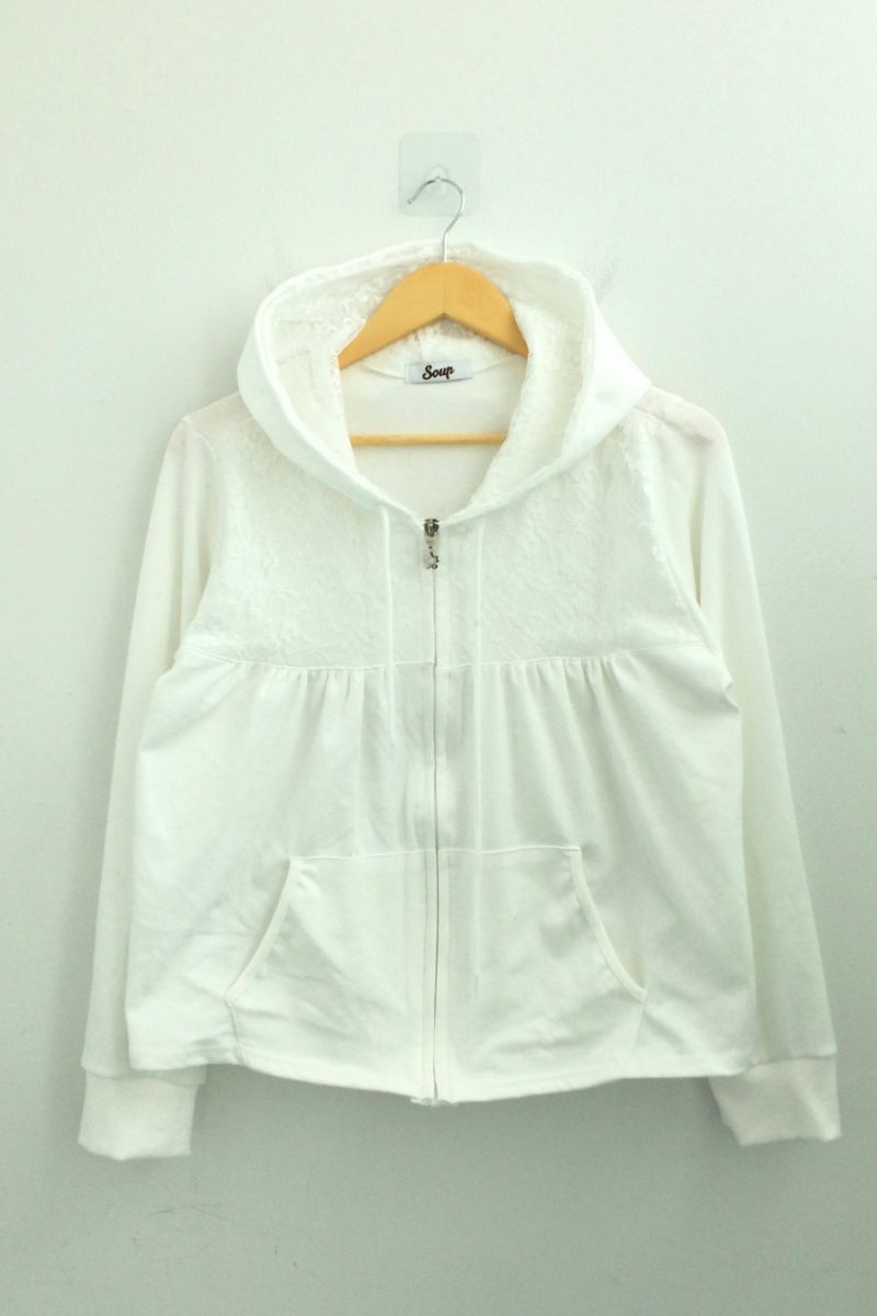 Flower Lace Half-Shirring Hooded Zip-Up
