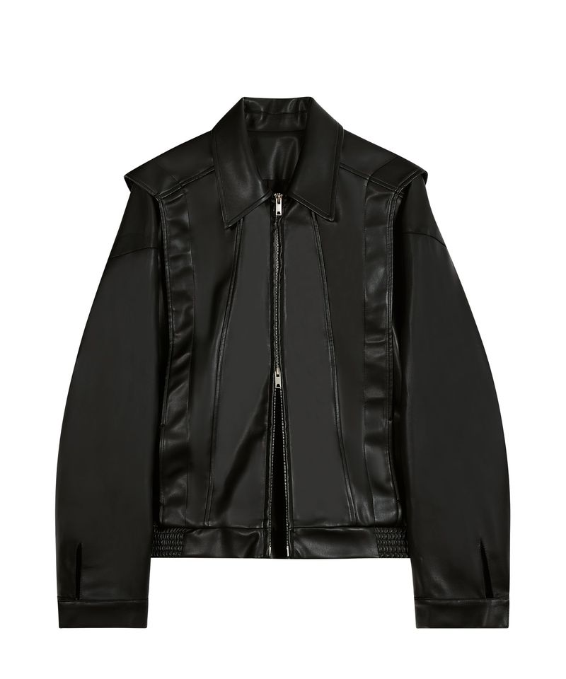 87-STAN028 [Vegan Leather] Multi Placket Leather Jacket Black