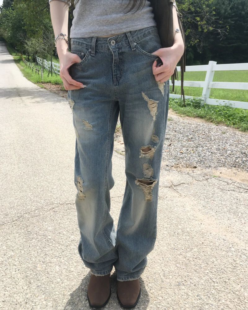 OOTJ loose damage flare jeans