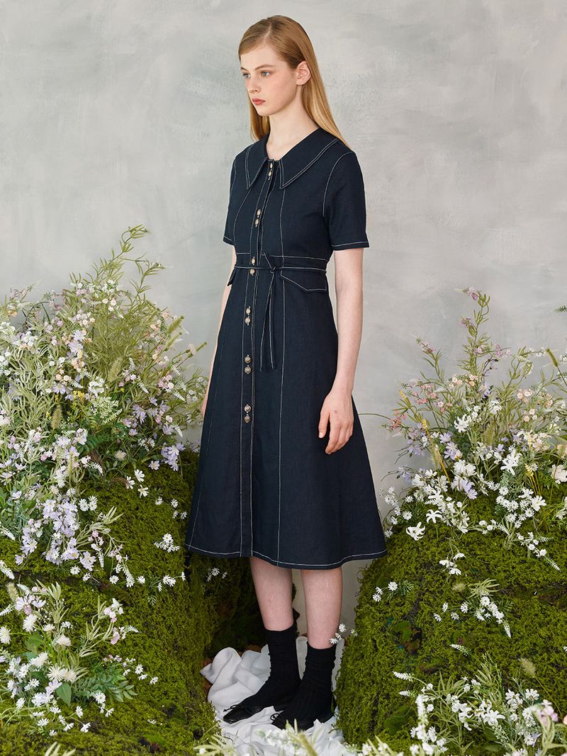 Two Button Collar Stitch Dress