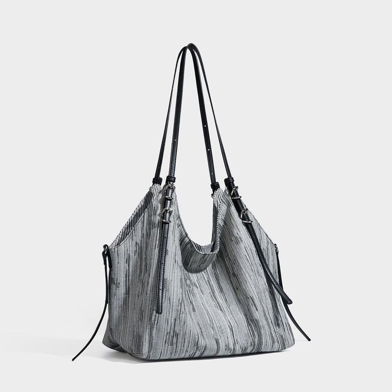 Vertical Stripe Denim Oversized Tote Bag