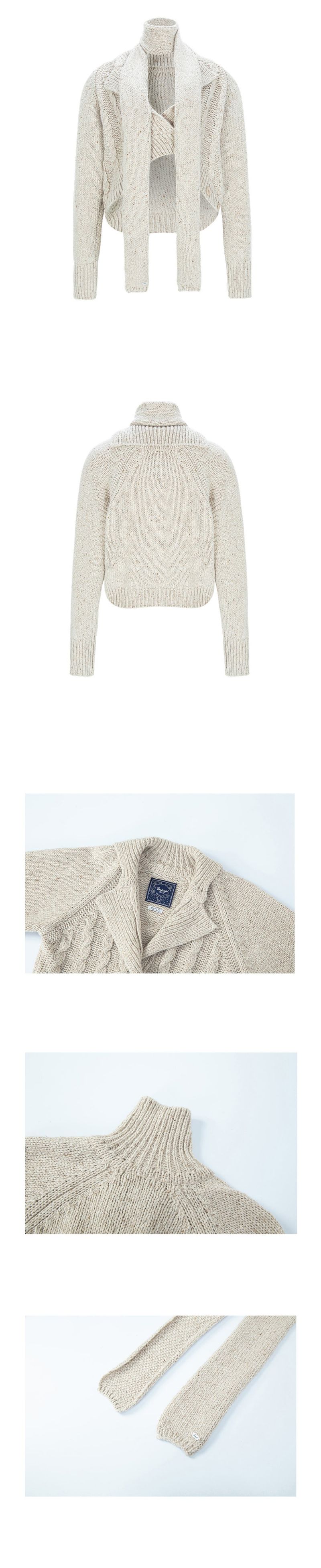 MUFFLER & TWO WAY CARDIGAN - OATMEAL