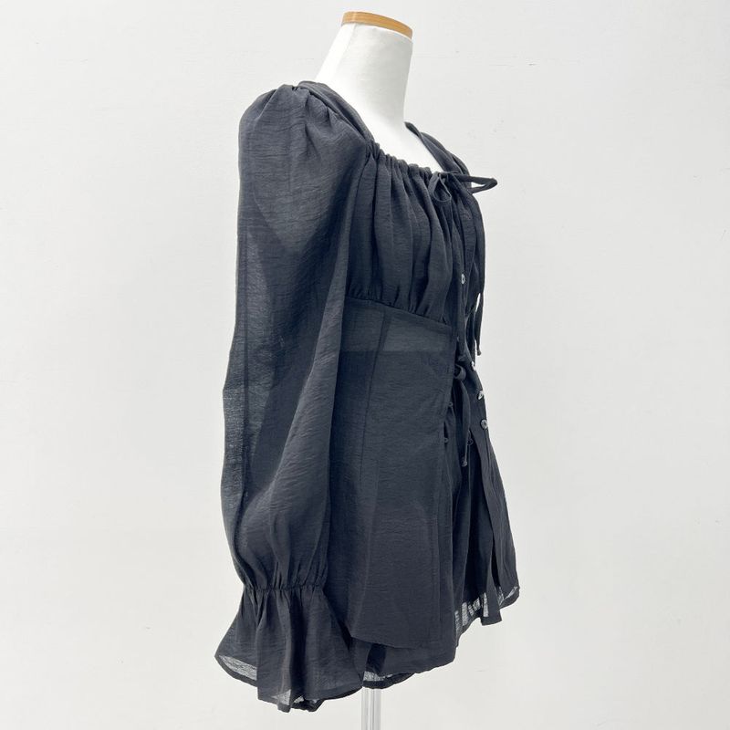 Ribbon puff strap blouse skirt pants setup SET (3 colors)