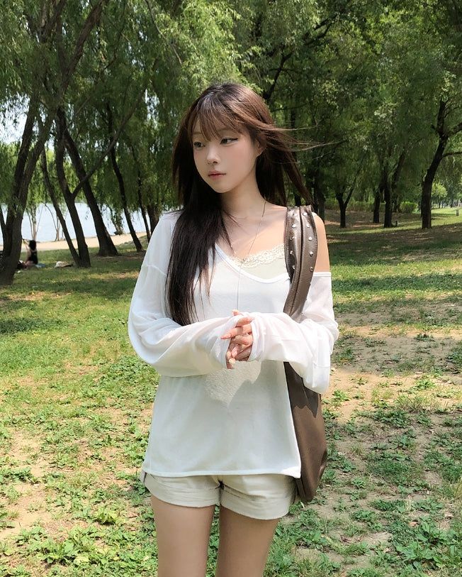 Reason See-through Deep V-Neck Long Sleeve
