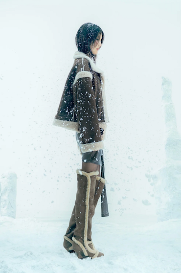 Asym Shearling Wedge Boot / Stone Brown