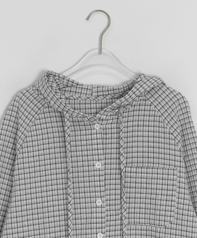 Attil check hood long sleeve shirt