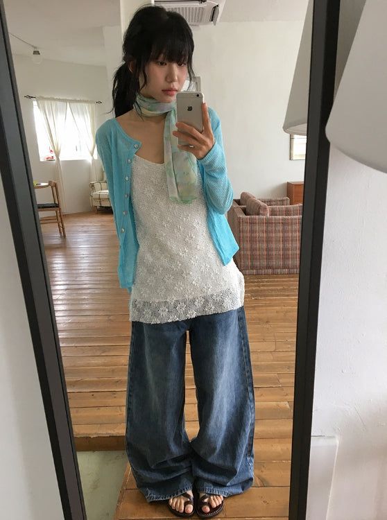 Macy Summer See-Through Ribbed Slim-Fit Cardigan