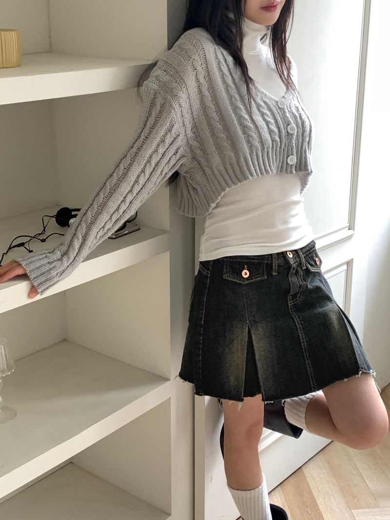 Poltz y2k pleated mini denim skirt
