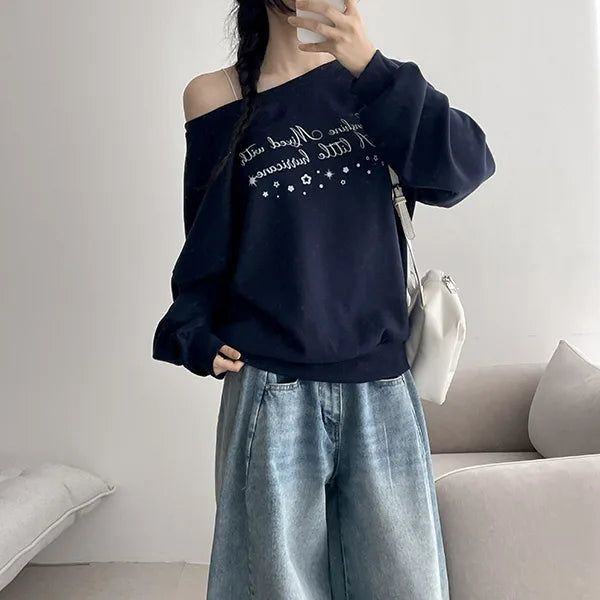 Kitsch Look Half-Off-Shoulder Sunshine Sweatshirt (3 colors)