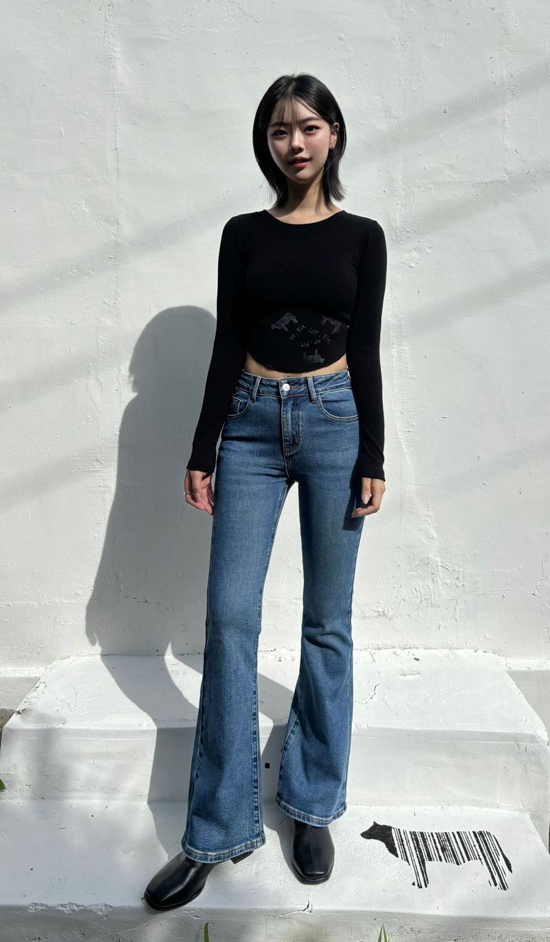 BASIC SPANDEX BOOTCUT DENIM PANTS code 18311