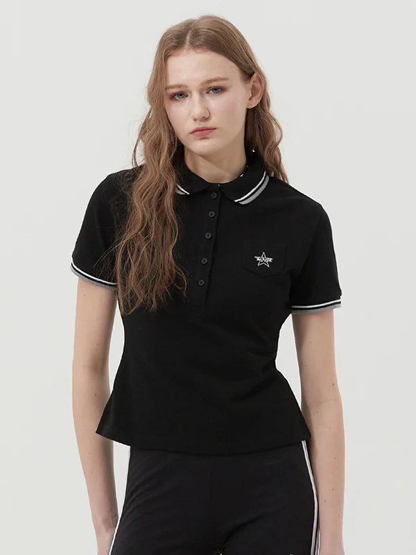 KIRSH（キルシー）の「BUTTON POINT SLIM FIT COLLAR T-SHIRT - BLACK  （Tops）」