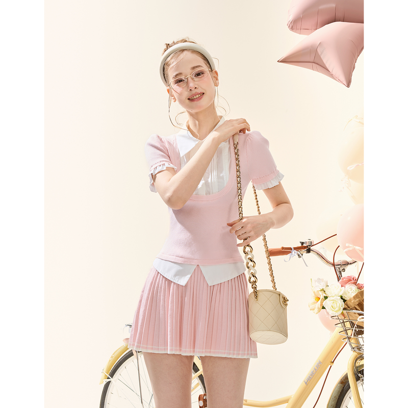 Girly Fancy Club（ガーリーファンシークラブ）の「[GirlyFancyClub] エナジェティックガール アカデミー ピンク ニット プリーツスカート（ワンピース/ドレス）」