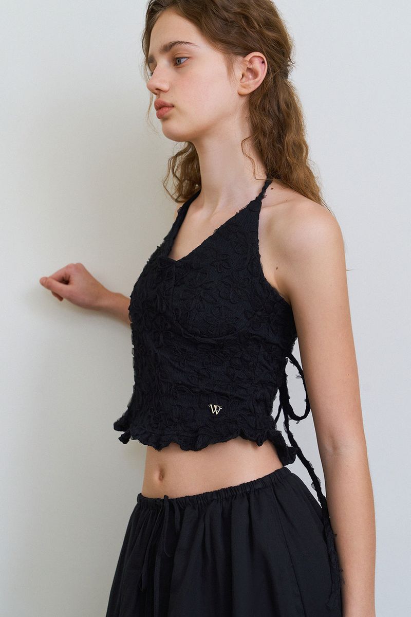 Flower pattern halter top_black