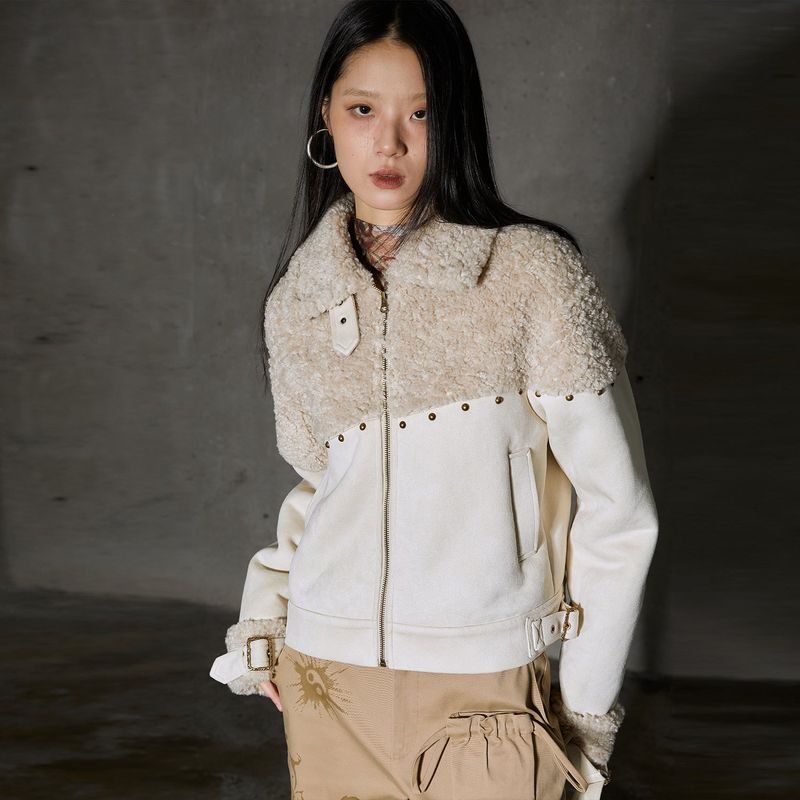 Rivet split stitching suede jacket