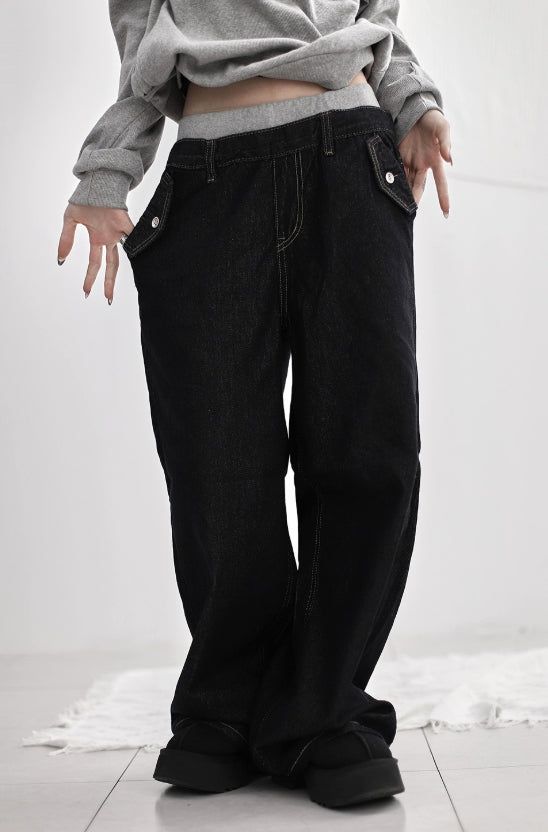 Band-layered low denim pants