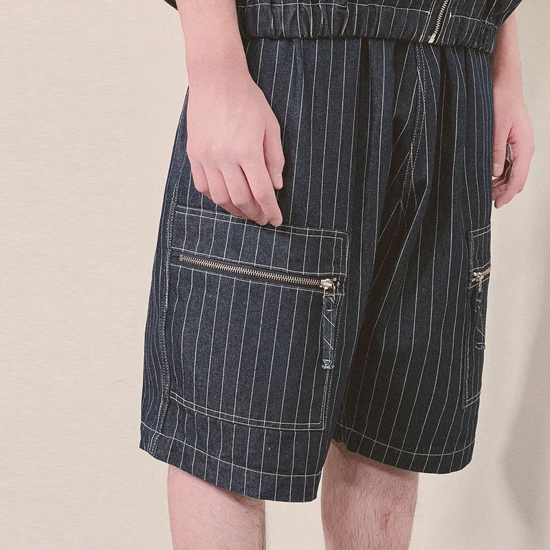 stripe denim shorts_blue
