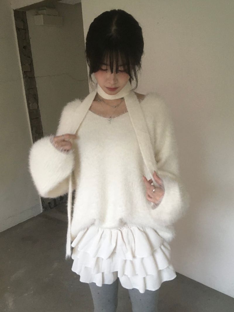 Fur V-neck muffler set