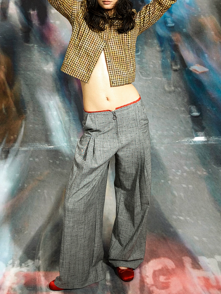 'not serious' Grey Polka Dot Color-blocking Lace-trimmed Wide-leg  Trousers