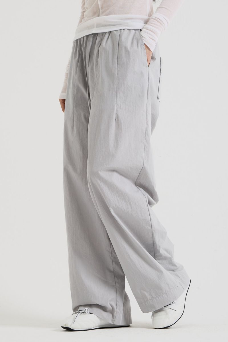 Cotton wide banding pants, Gray
