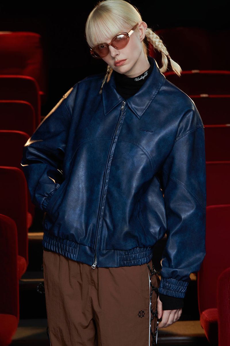 FAUX LEATHER WESTERN BLOUSON / BLUE
