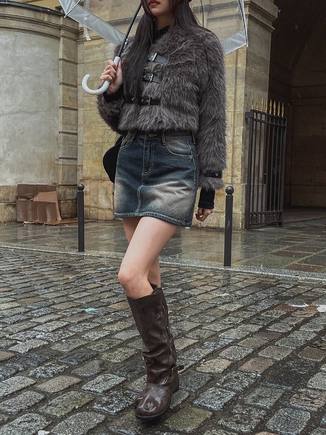 Lao washing denim mini skirt