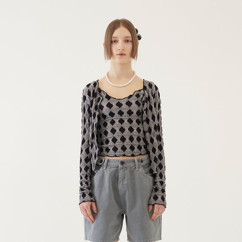 LETTUCE EDGE CARDIGAN SET (GRAY)
