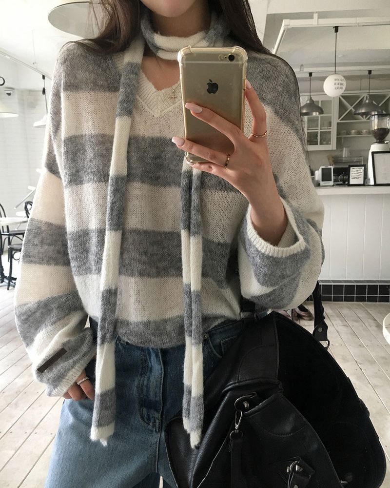 [ORIGINAL] LACKUN Striped Muffler Knit Set