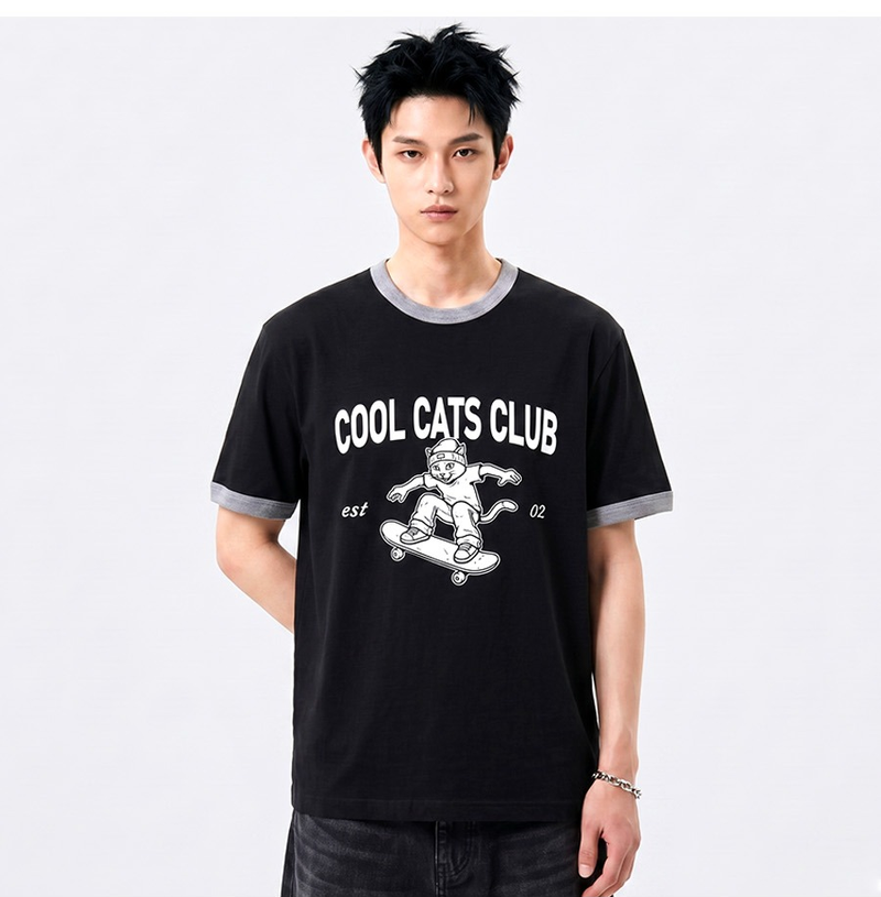 UNDEROFF（アンダーオフ）の「Essential Standard Short Sleeve Ringer T-shirt Cool Cats Club Black（Tops）」