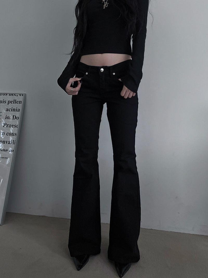 low rise black bootcut denim