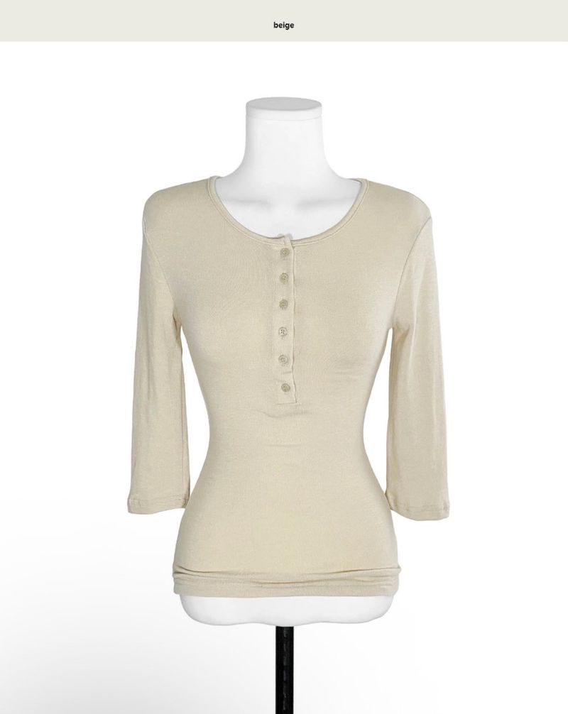 [glam] noid 3/4 sleeve button tee