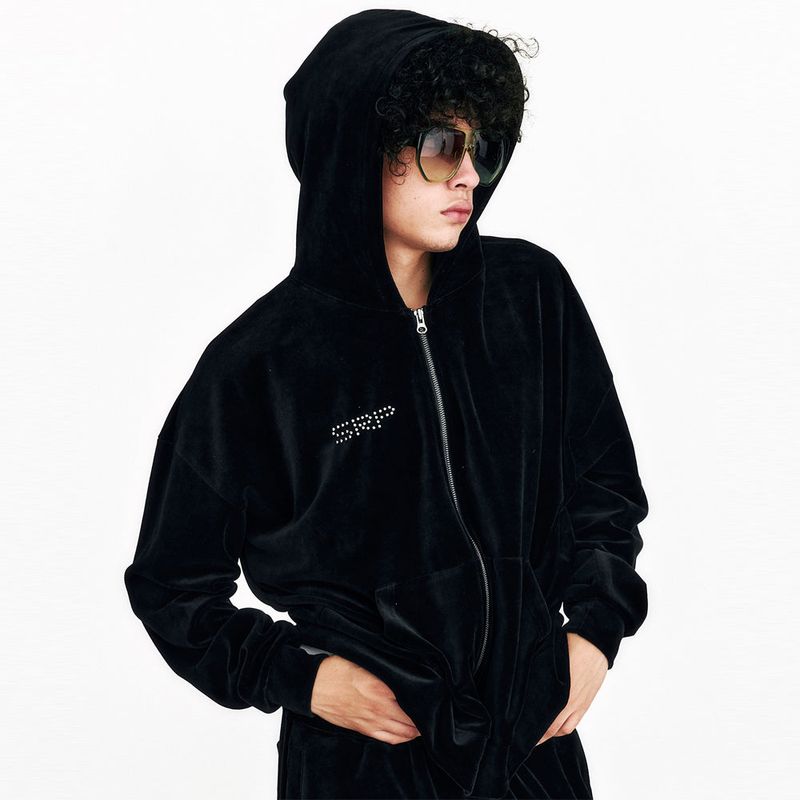 Sserpe（セルぺ）の「Stud Velvet Hoodie Zip Up Puma Black（Tops）」