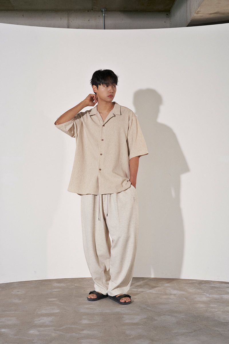HERRINGBONE LINEN TAILORED 1/2 SHIRT (Oatmeal)