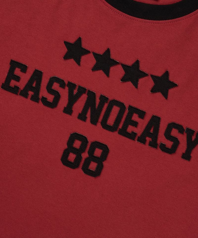 Numbering Patch Crop Ringer T-Shirt - Red