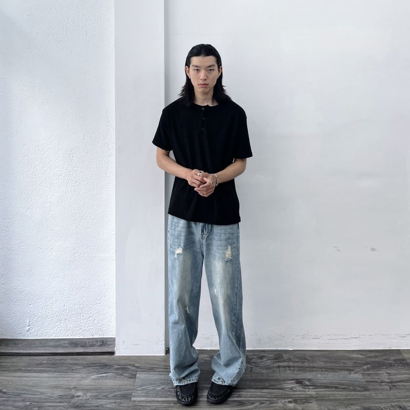 Light Wash Distressed Denim Pants