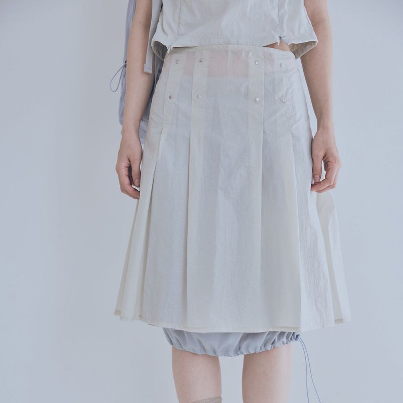 sheer layered rivet pleats skirt (beige)