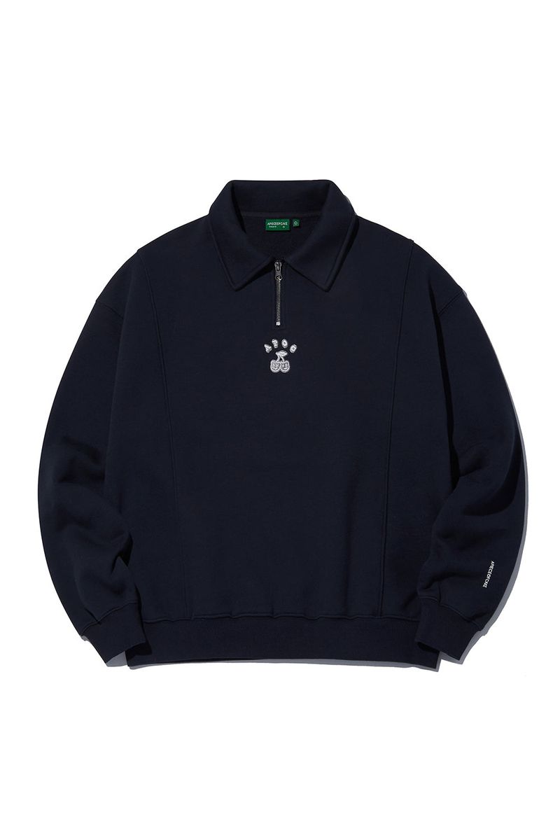 Cherry Bear Half Zipup Crewneck_Navy