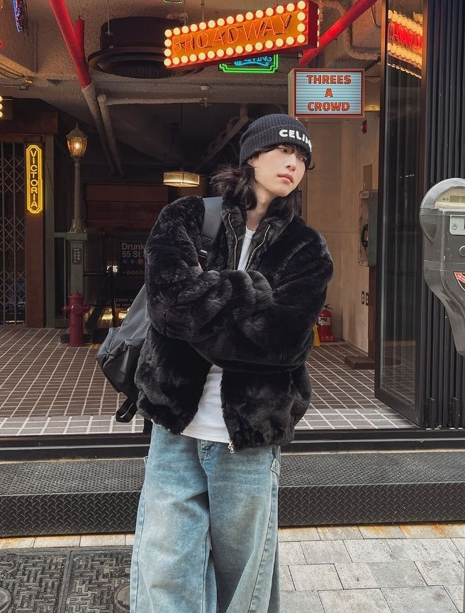[PREMIUM/MADE] Oblique two-way fur jacket
