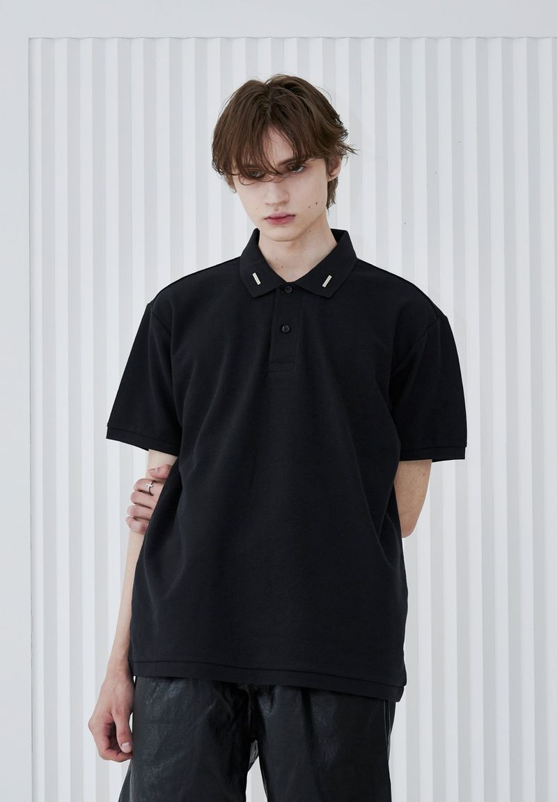 S SY(エスエスワイ)の「COLLAR IRON TIP PIQUE T-SHIRT BLACK(Tops)」