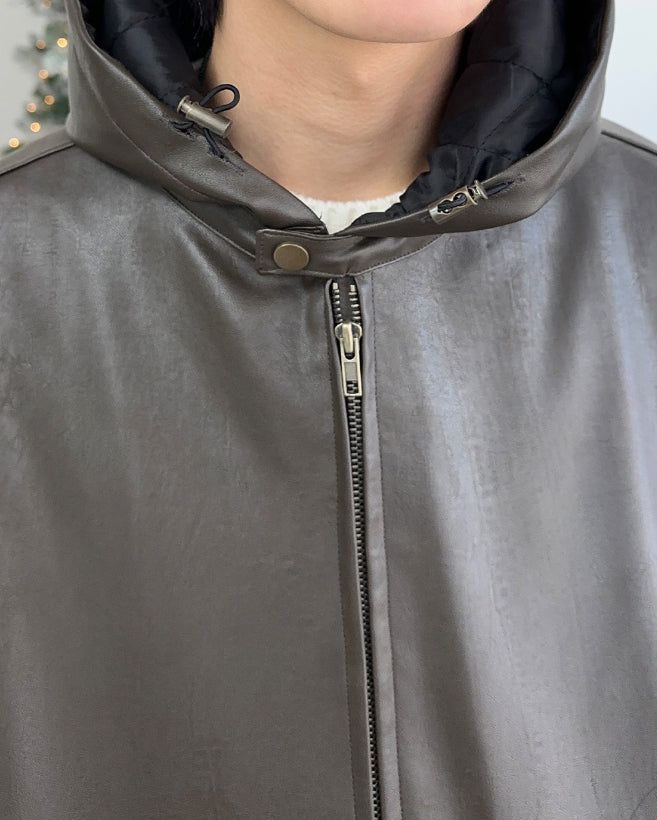 DL Leather Hooded Jumper (4oz)
