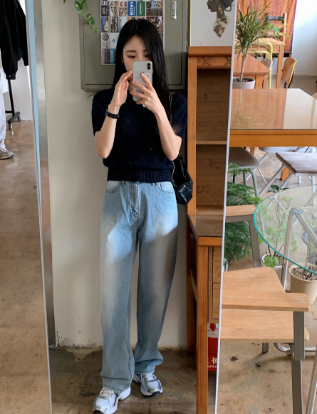 Vintage Washed Denim Wide Straight Pants