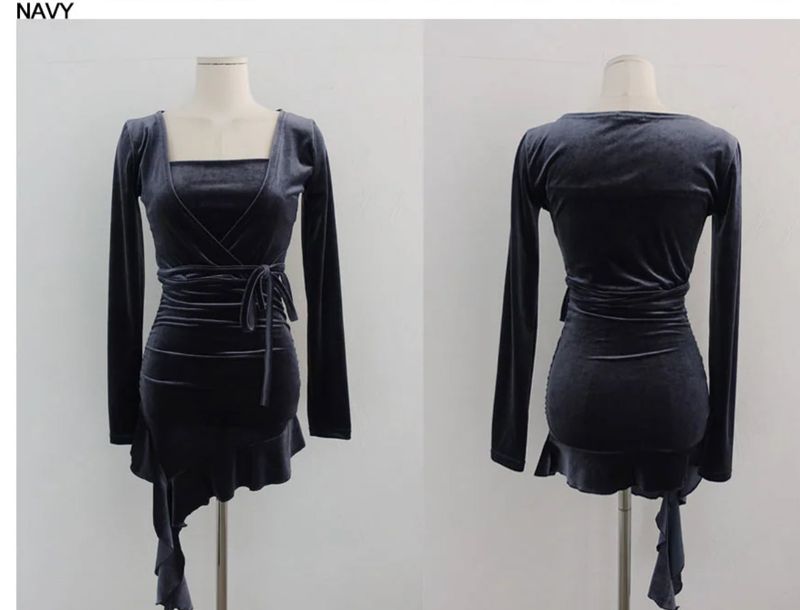 MOUSSE VELVET TUBE FRILL MINI DRESS WITH WRAP CARDIGAN SET (3COLORS!)