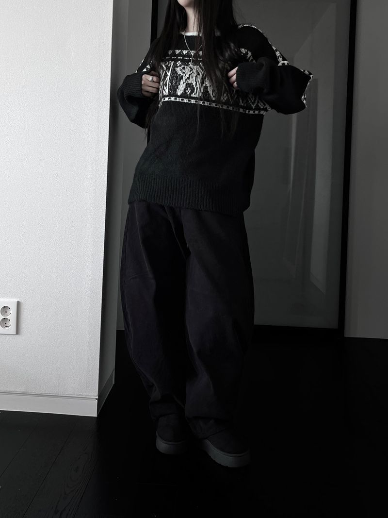 stud edge wide denim (fleece-lined / 2color)